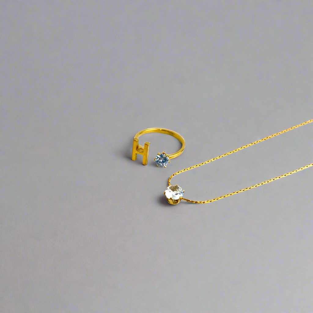Initial Ring solitaire Necklace Set (H)